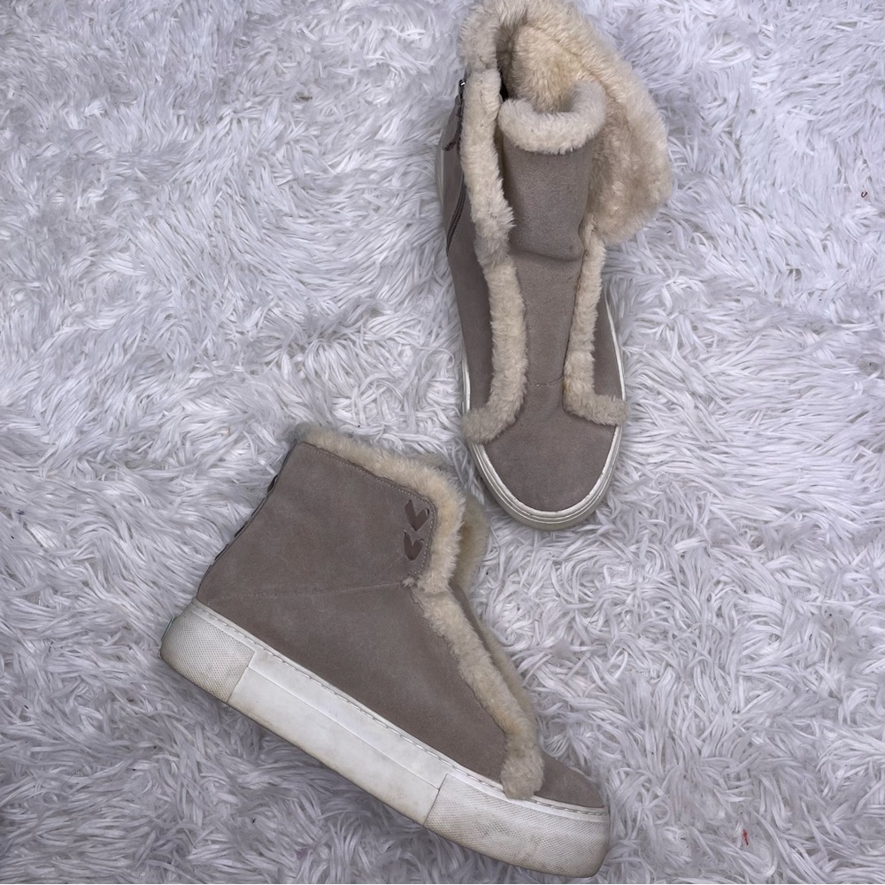 Jack Rogers Tan Ankle Boots with Cream Fur Trim